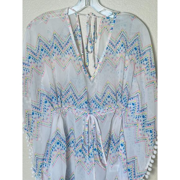 Miken Women's Swimsuit Cover Up White Aztec Large Adjustable - Picture 3 of 10